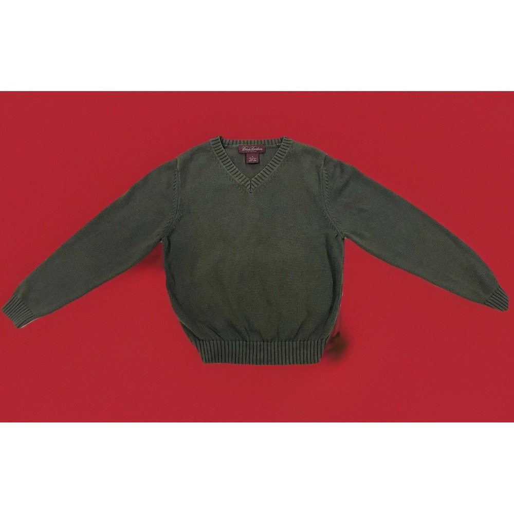 BROOKS BROTHERS Green CREWNECK COTTON V Neck SWEATER ~ BOYS SIZE‎ Small 7/8